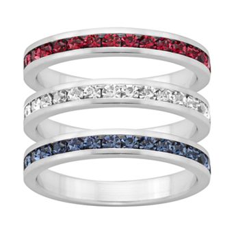 Traditions Jewelry Company Red, White & Blue Crystal Sterling Silver Eternity Ring Set