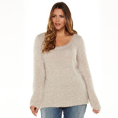 Plus Size Jennifer Lopez Lurex Eyelash Bow Back Sweater