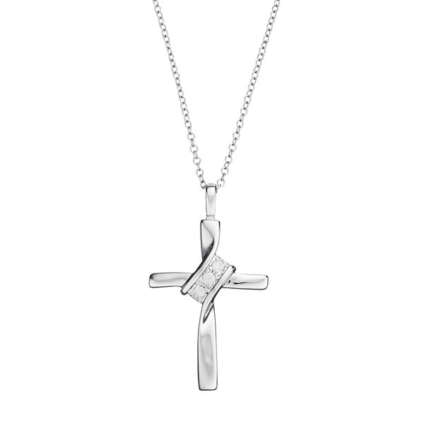 Sterling Silver 1/10 Carat T.W. Diamond Cross Pendant Necklace