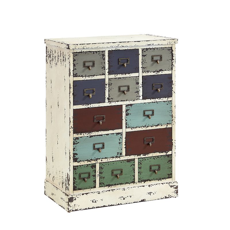 Parcel 13-Drawer Distressed Floor Cabinet, Clrs