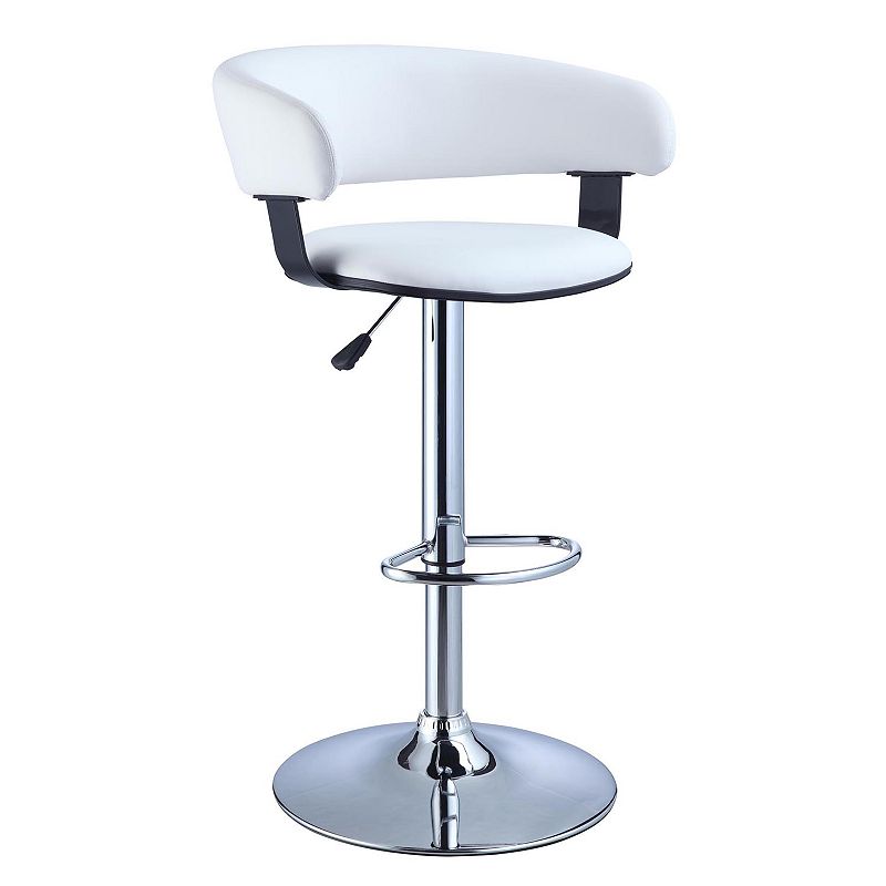 Curved Back Adjustable Bar Stool with Swivel  Chrome with White Faux Leather