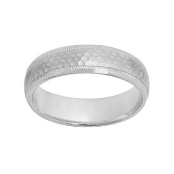 Jewelry Nation Sterling Silver Hammered Wedding Band - Men