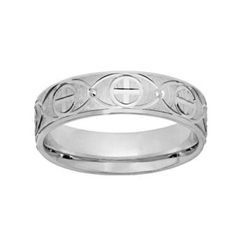 Jewelry Nation Sterling Silver Textured Cross Wedding Band - Men