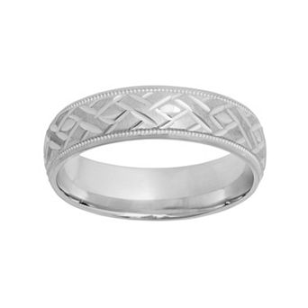 Jewelry Nation Sterling Silver Basket Weave Wedding Band - Men