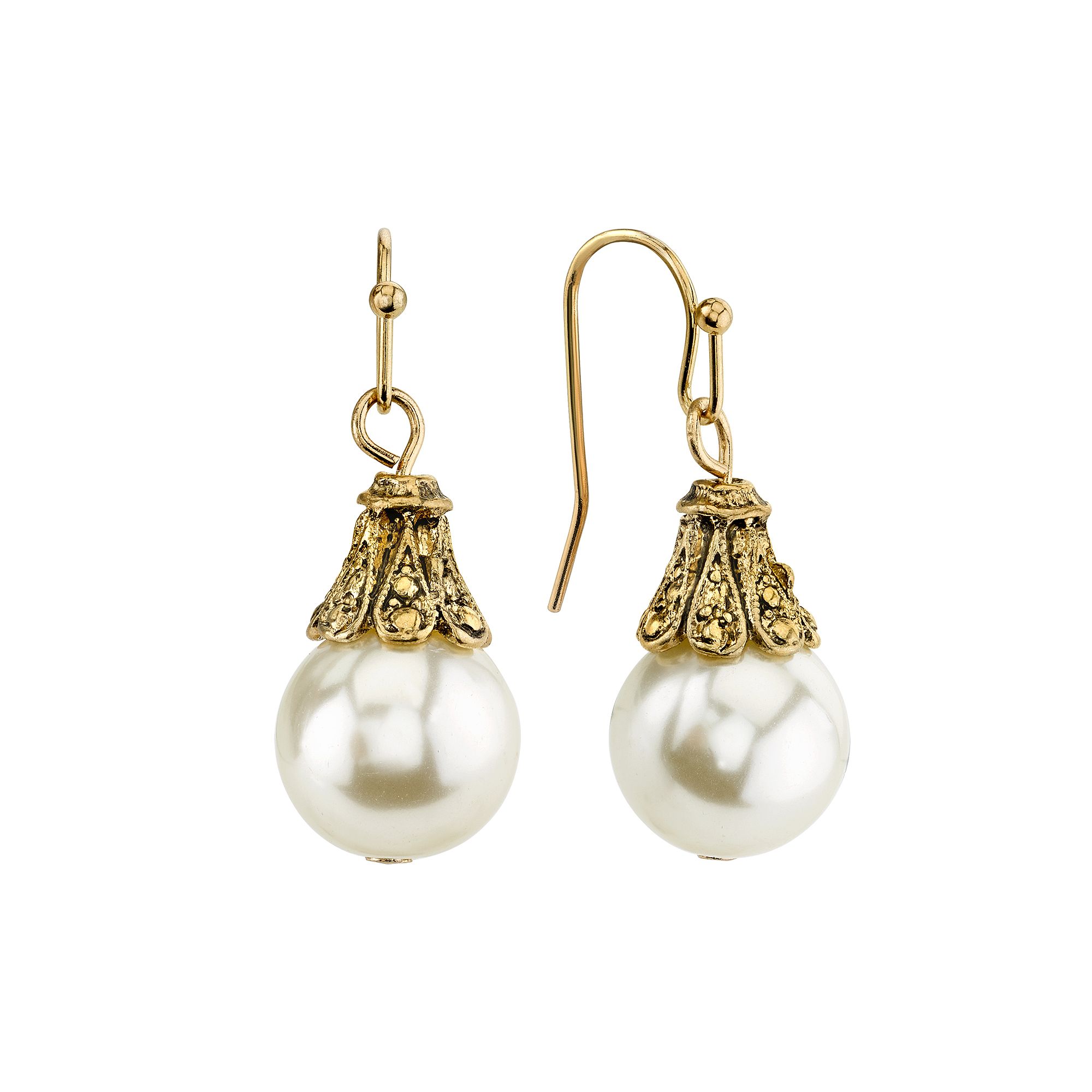 1928 Simulated Pearl Drop Earrings, Womens, White