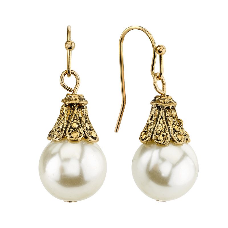 1928 Simulated Pearl Drop Earrings, Womens, White
