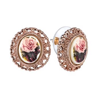 1928 Flower & Heart Button Stud Earrings