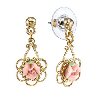1928 Porcelain Rose Drop Earrings