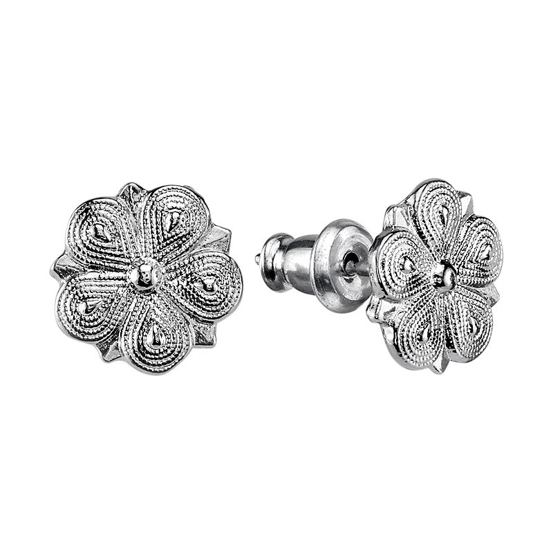 1928 Textured Flower Stud Earrings, Womens, Grey