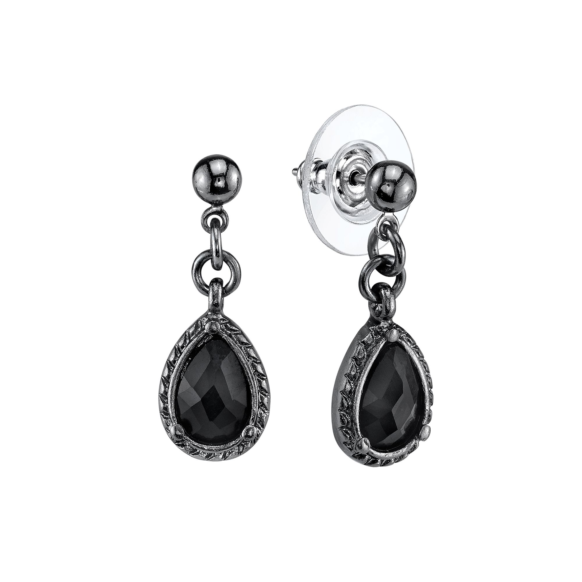 1928 Ball Stud Black Teardrop Earrings, Womens