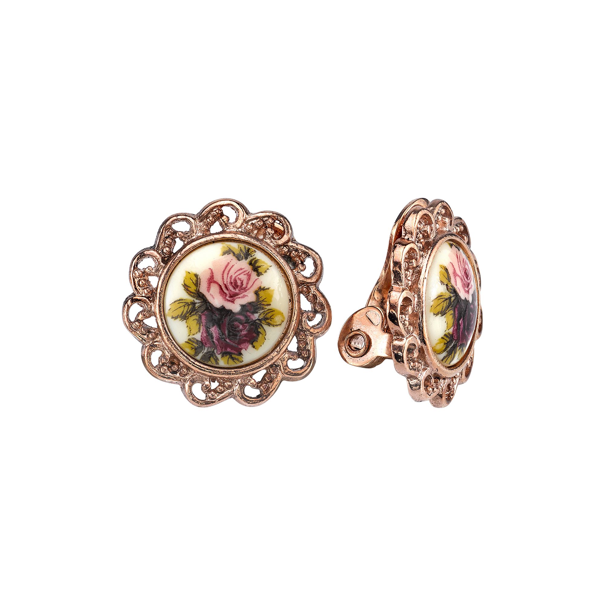 1928 Flower Clip-On Stud Earrings, Womens, Multi