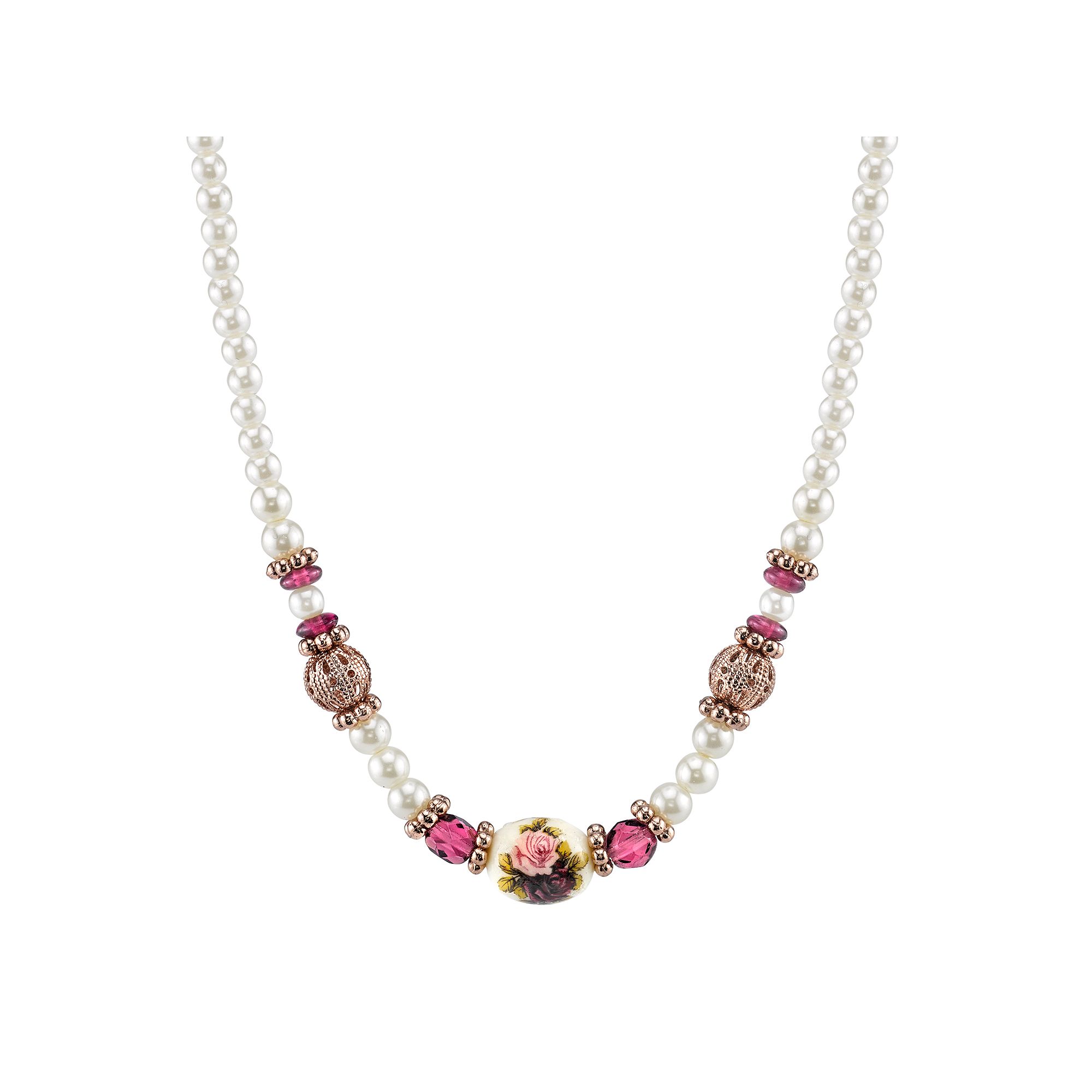 1928 Bead & Flower Necklace, Womens, Size: 15, Multicolor