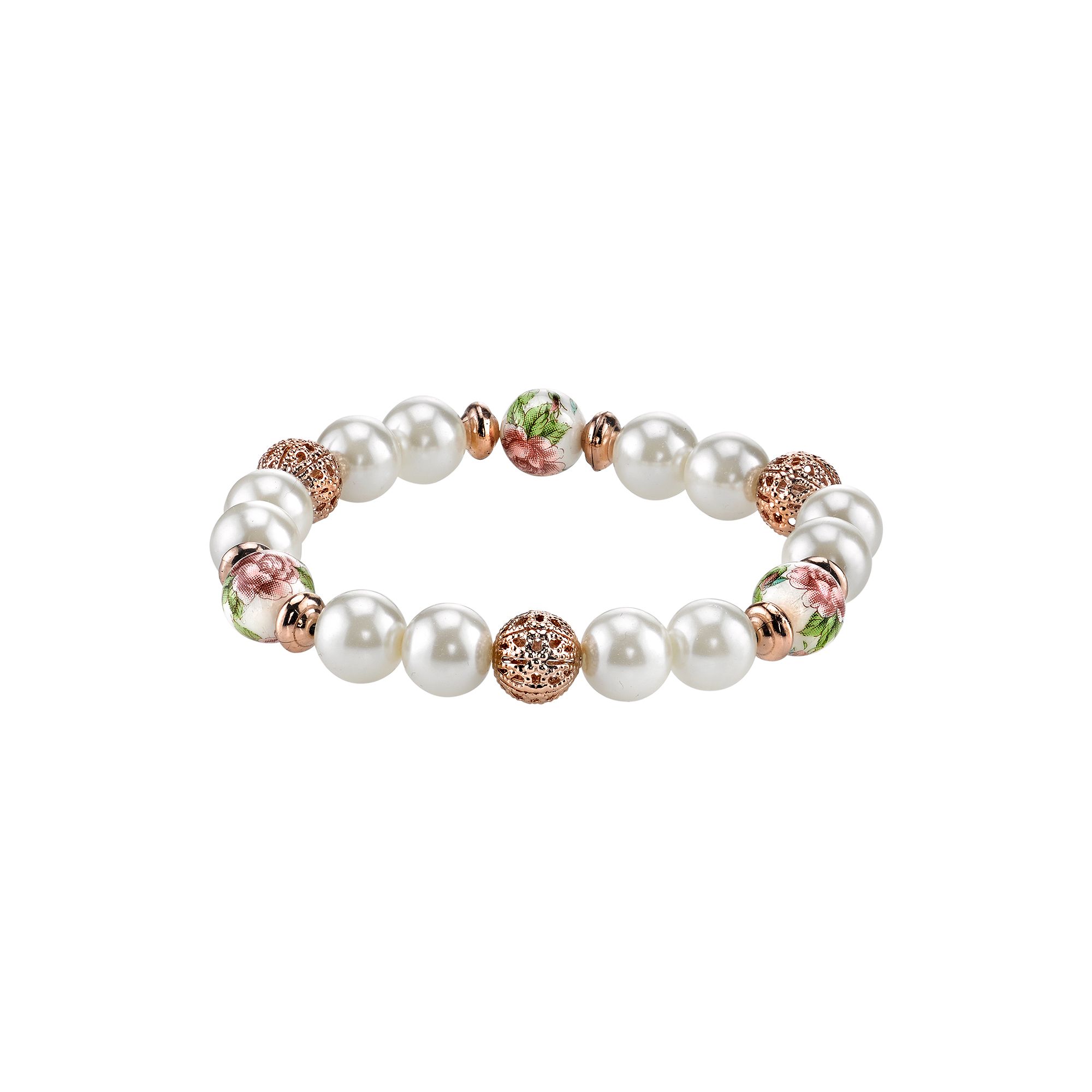 1928 Bead & Flower Stretch Bracelet, Womens, Multicolor