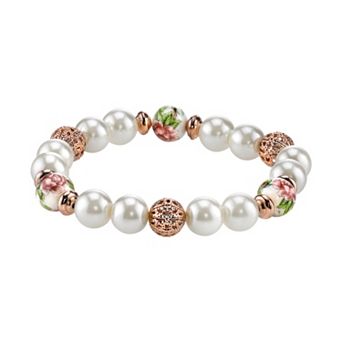 1928 Bead & Flower Stretch Bracelet