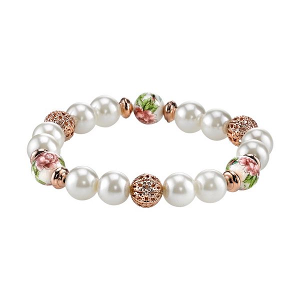 1928 Bead & Flower Stretch Bracelet