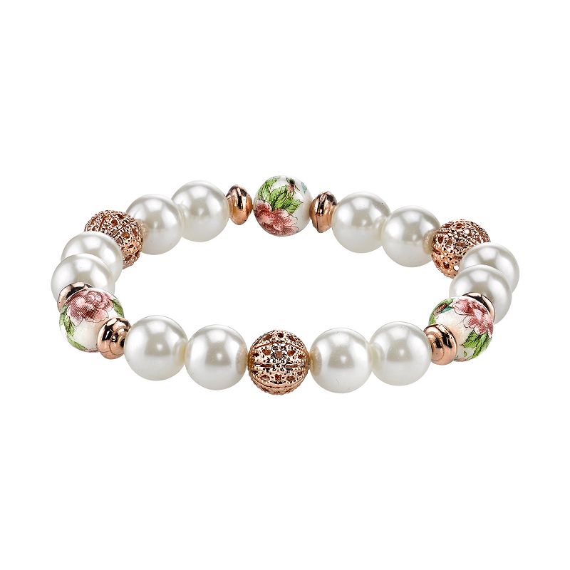 1928 Bead and Flower Stretch Bracelet, Womens, Multicolor