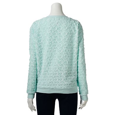 Eyelash Rosette Cozy Fleece Sweater - Juniors