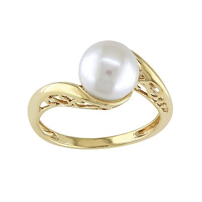 Stella Grace Freshwater Cultured Pearl 10K Gold Swirl Ring Women s Size 6 White