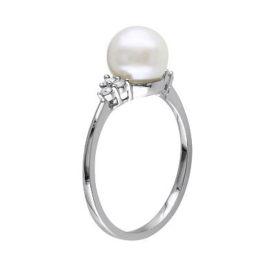 Stella Grace Freshwater Cultured Pearl and 1/8 Carat T.W. Diamond 10k White Gold Ring