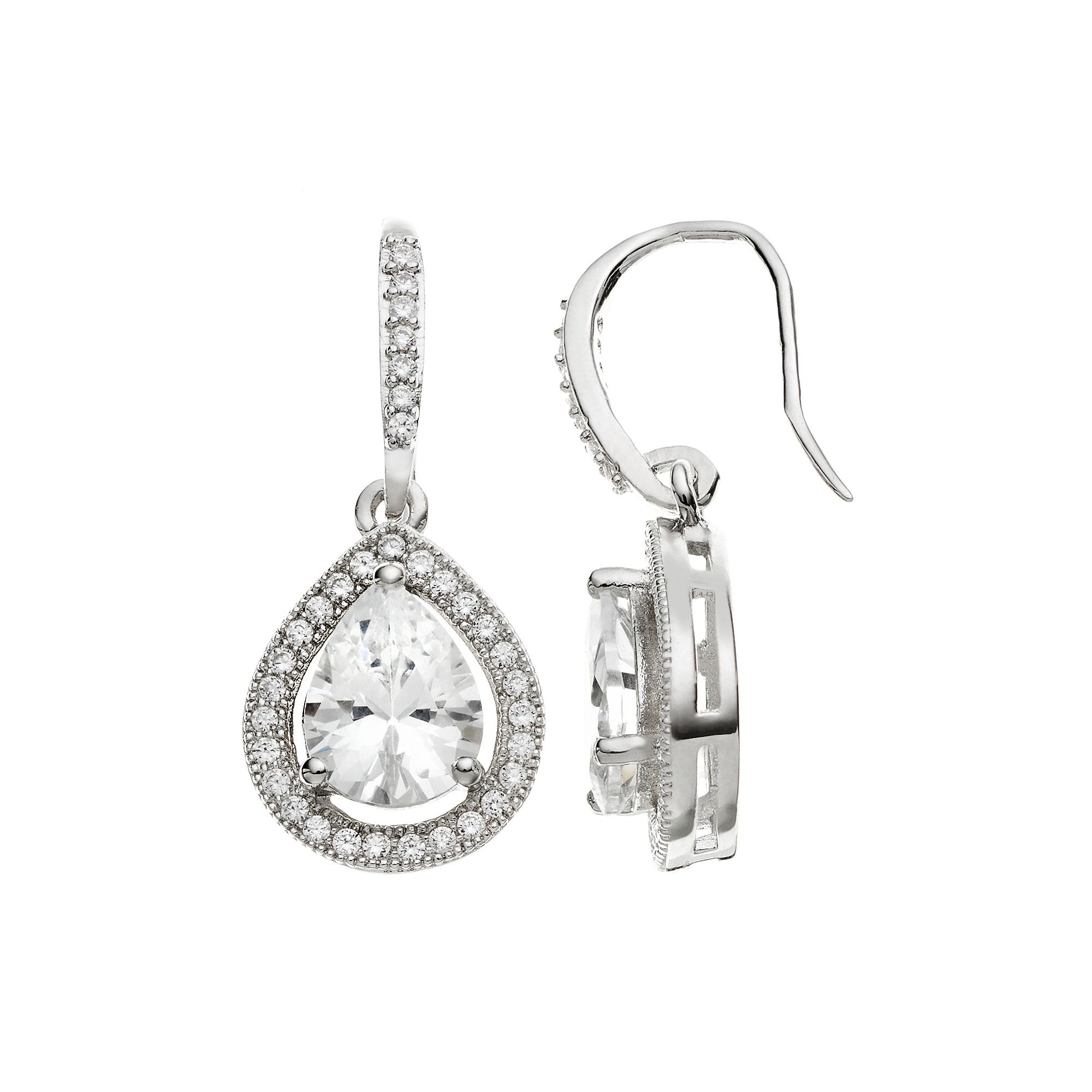 The Silver Lining Cubic Zirconia Silver Tone Teardrop Earrings, Womens, Wh