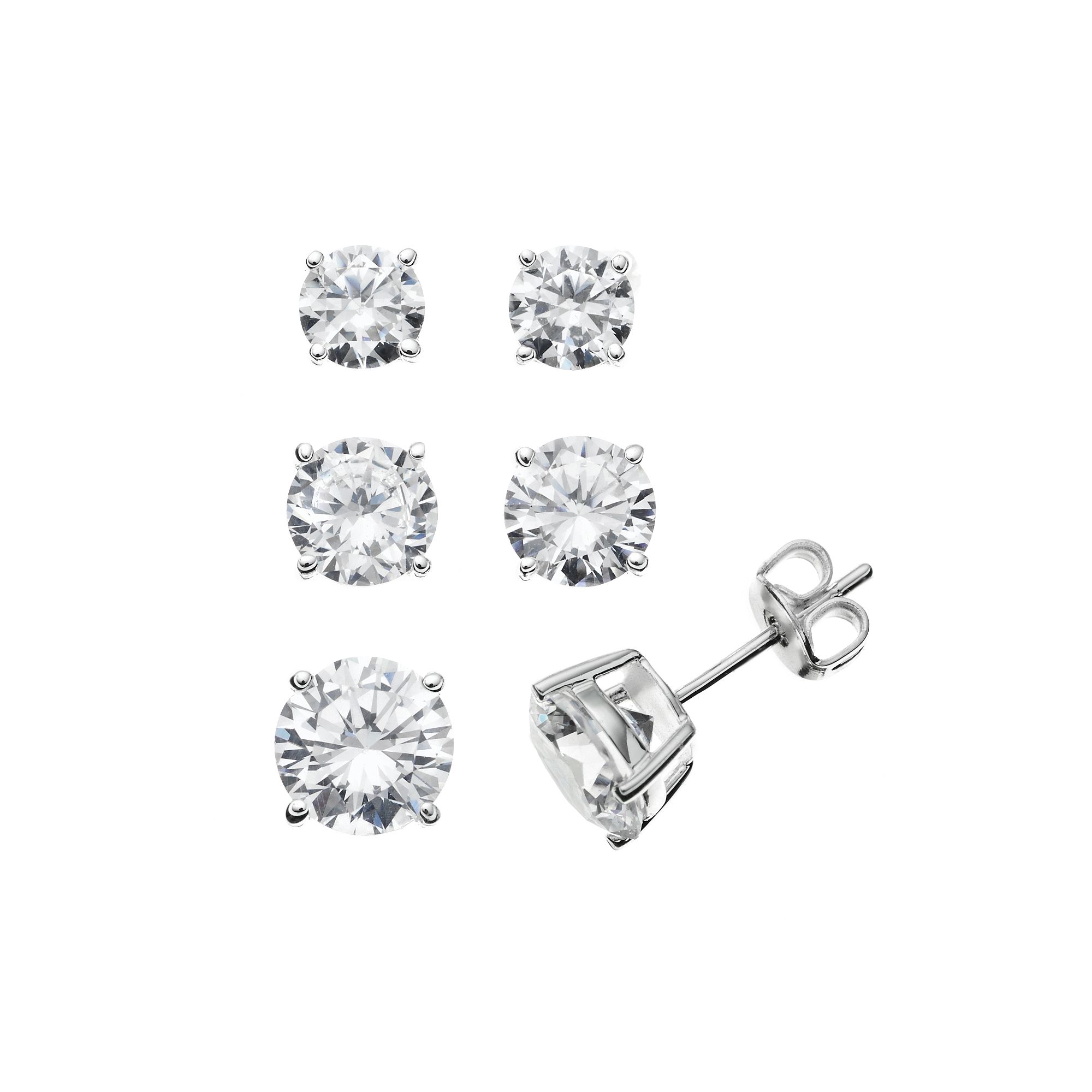 The Silver Lining Cubic Zirconia Silver Tone Stud Earring Set, Womens, Whi