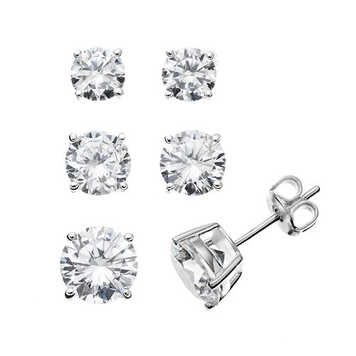 The Silver Lining Cubic Zirconia Silver Tone Stud Earring Set