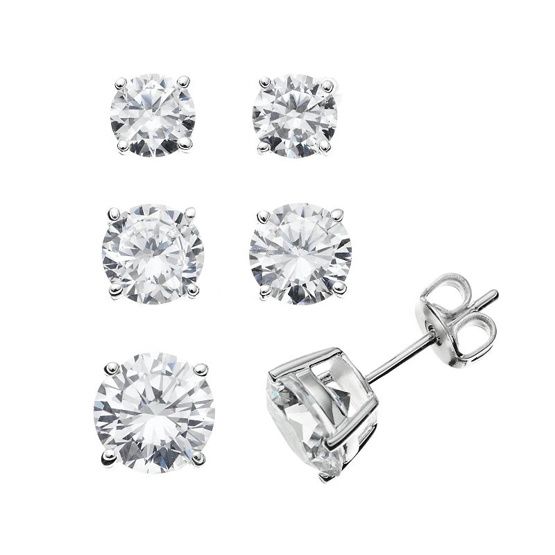 The Silver Lining Cubic Zirconia Silver Tone Stud Earring Set, Womens, Whi