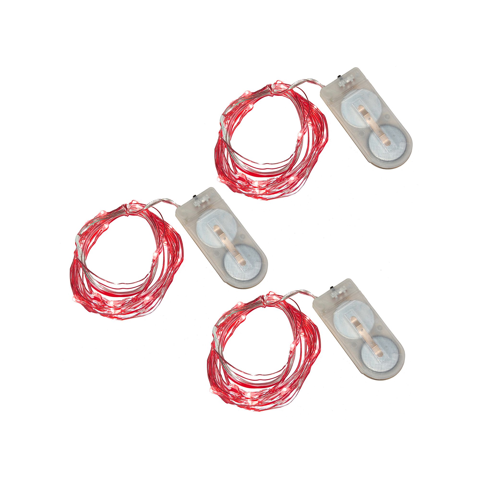 LumaBase 3-pk. Waterproof Battery Operated Mini LED String Lights, Red