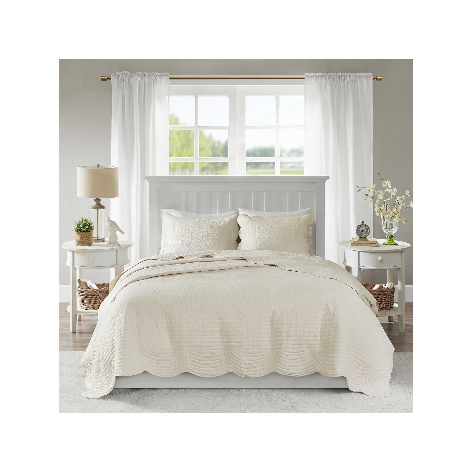 Madison Park Marino 3-Piece Reversible Lightweight Quilt Set, Ivory