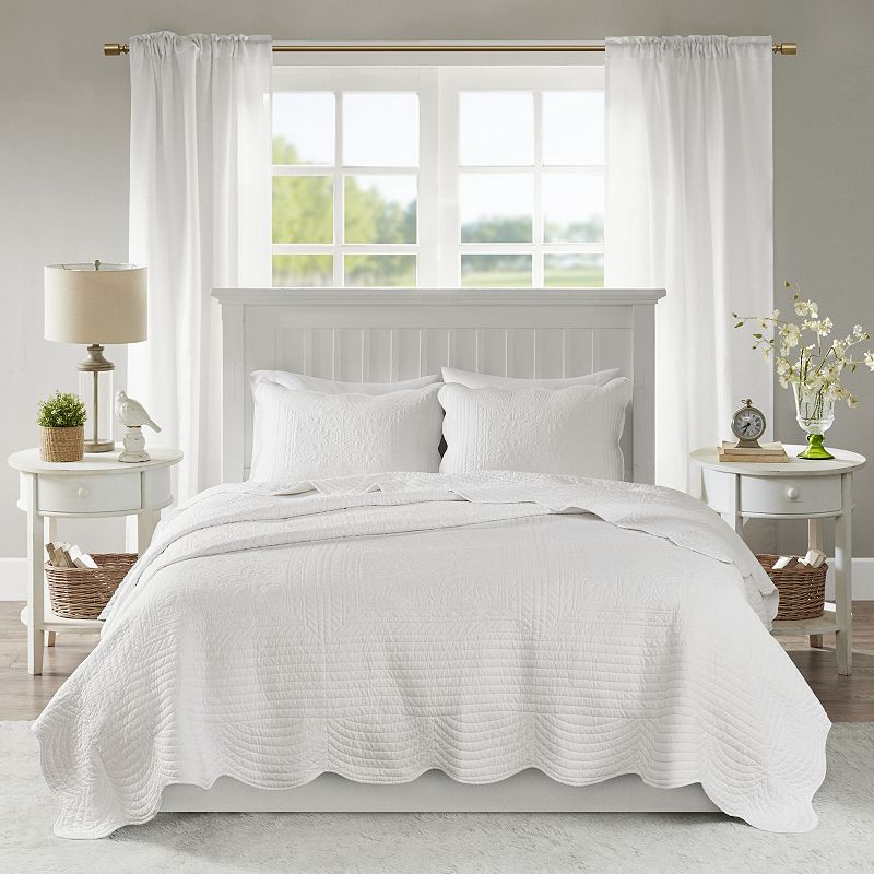 Madison Park 3pc King/California King Genoa Scalloped Edge Reversible Coverlet Set White