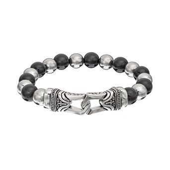 Gold LLC Onyx Stainless Steel Bead Tribal Stretch Bracelet - Men
