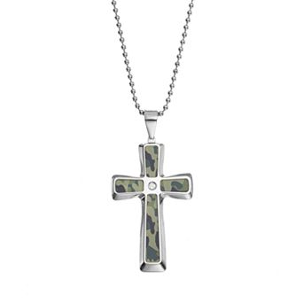Gold LLC Diamond Accent Stainless Steel Camouflage Cross Pendant Necklace - Men