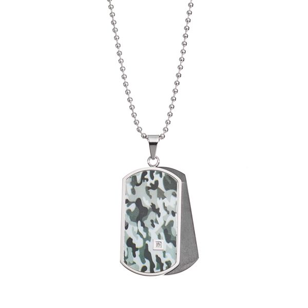 Stainless Steel 0.01 CTW Diamond Zipper Edge Dog Tag Pendant Necklace 