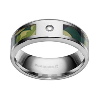 Gold LLC Diamond Accent Stainless Steel Camouflage Stripe Wedding Band - Men