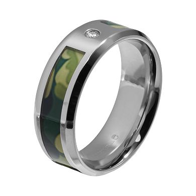 Diamond Accent Stainless Steel Camouflage Stripe Wedding Band - Men