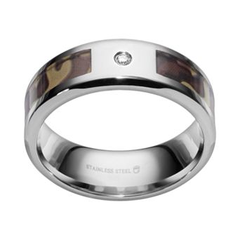 Gold LLC Diamond Accent Stainless Steel Camouflage Stripe Wedding Band - Men