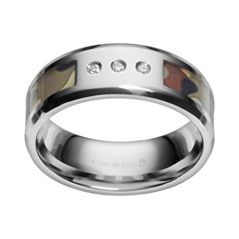 Diamond Accent Stainless Steel Camouflage Stripe Wedding Band - Men