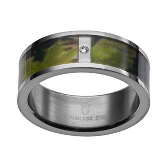 Gold LLC Diamond Accent Stainless Steel Tigerstripe Camouflage Wedding Band - Men