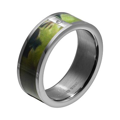 Gold LLC Diamond Accent Stainless Steel Tigerstripe Camouflage Wedding Band - Men