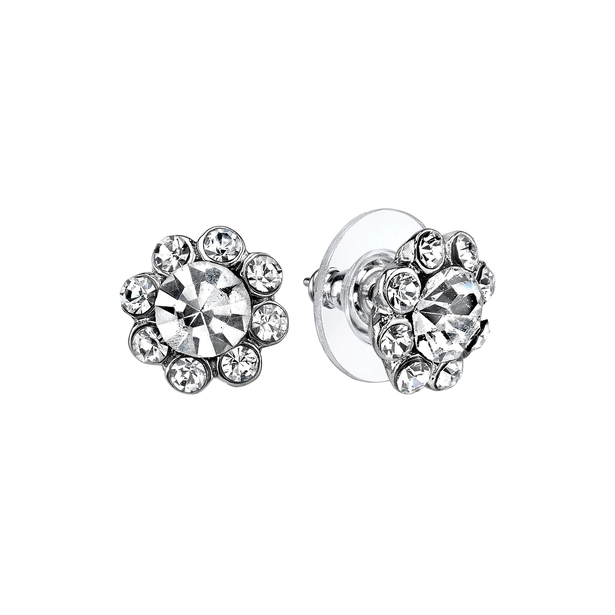 1928 Flower Stud Earrings, Womens, White