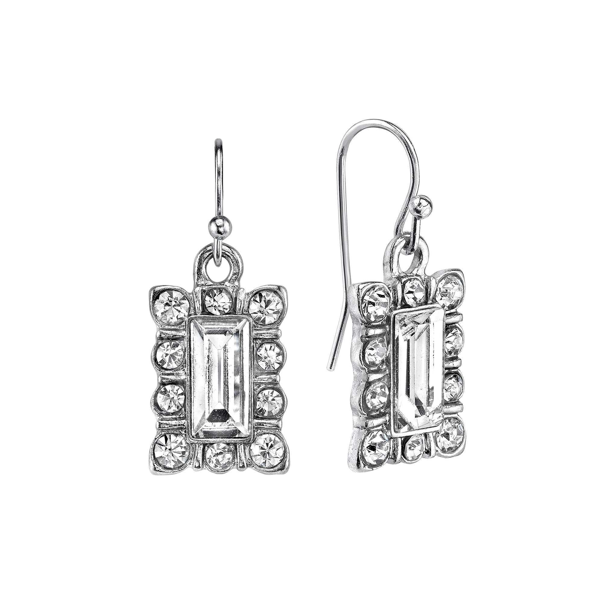 1928 Rectangle Halo Drop Earrings, Womens, White