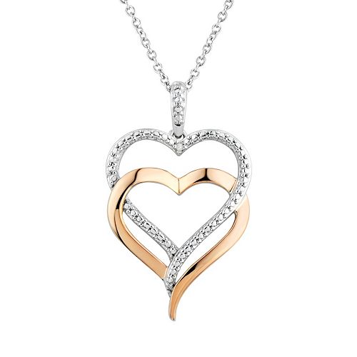 Two Hearts Forever One Diamond Accent 10k Rose Gold Over Silver