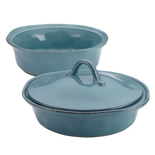 Rachael Ray Solid Glaze Ceramics Au Gratin Bakeware // Baker Set Oval Light Blue 2 Piece