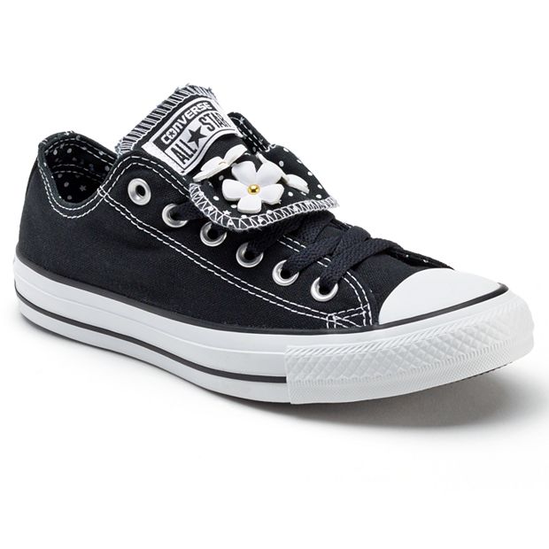 Black double tongue converse sale