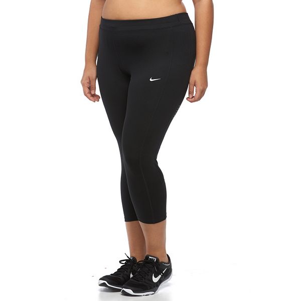 Nike POWER ESSENTIAL RUNNING CROP BLACK LEGGINGS WOMENS SIZE SMALL