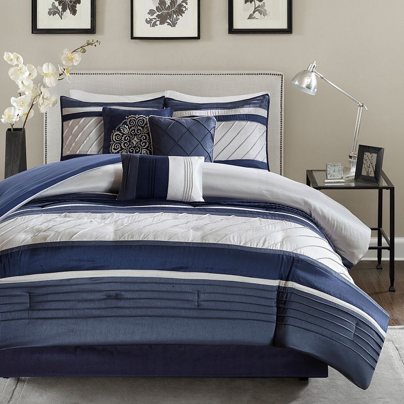 Home Essence Burnett 7 Piece Comforter Set  King  Navy
