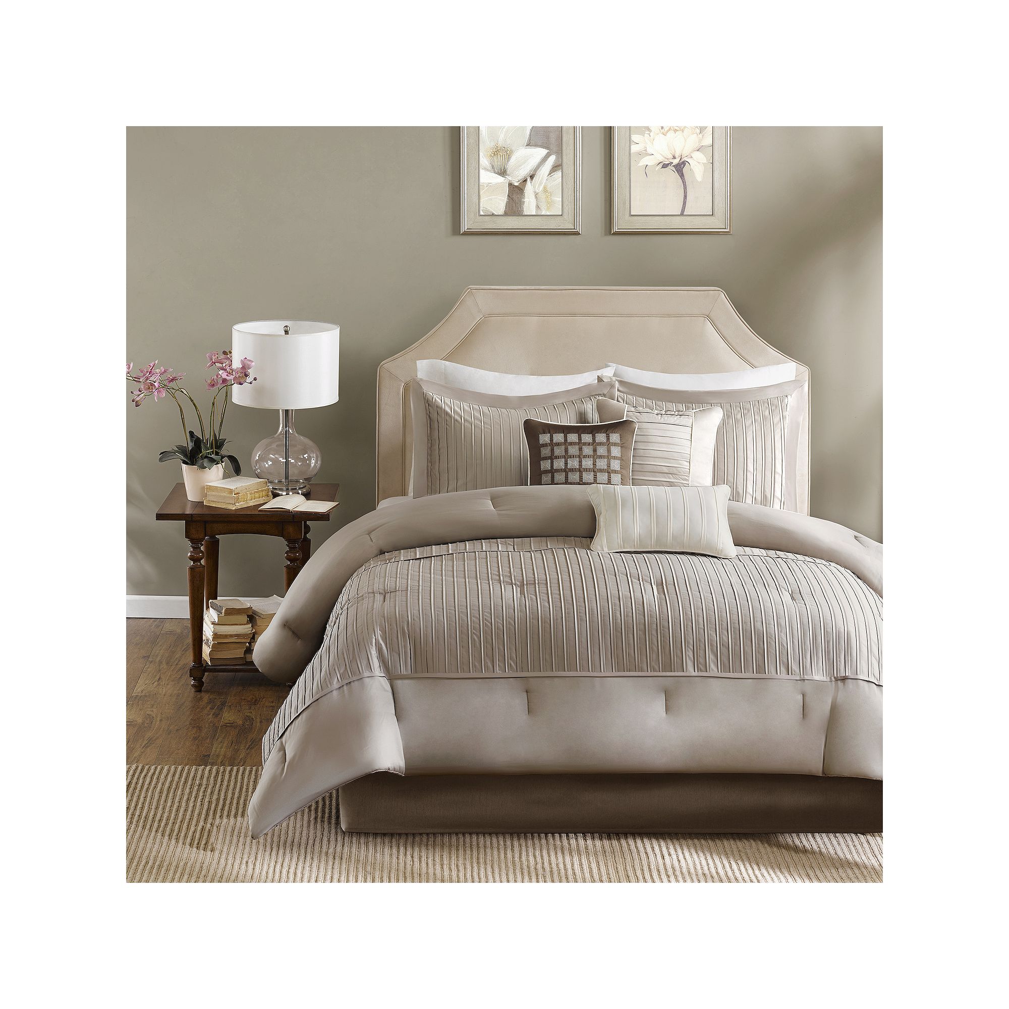 Madison Park Channing 7-Piece Polyester Charmeuse Comforter Set with Throw 