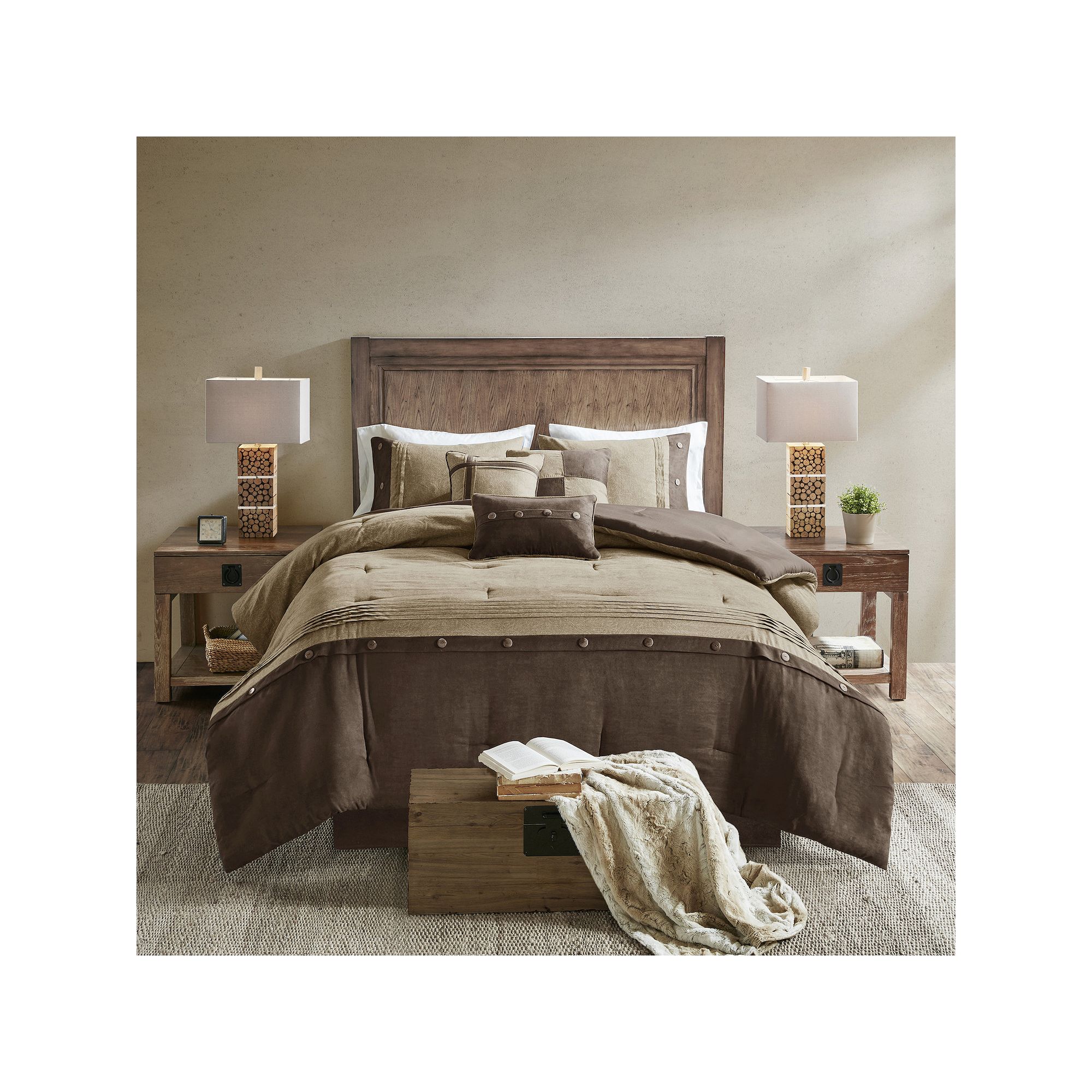 Madison Park Westbrook 7-Piece Faux Suede Comforter Set with Throw Pillows,