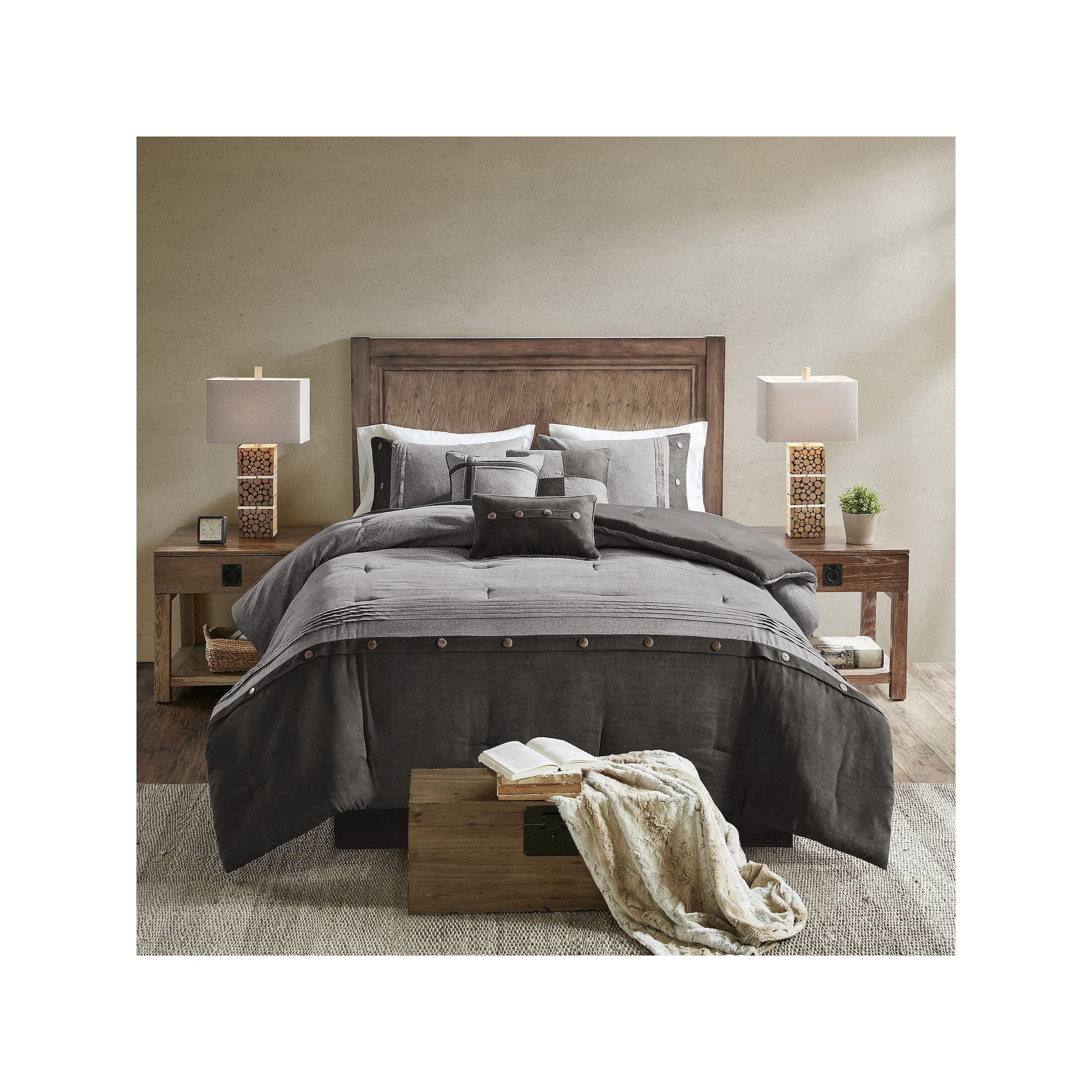 Madison Park Westbrook 7-Piece Faux Suede Comforter Set with Throw Pillows,