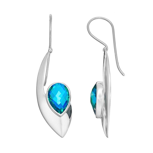 Zales Pear-Shaped Lab-Created Blue and White Sapphire Marquise Frame Line Drop Earrings in Sterling Silver